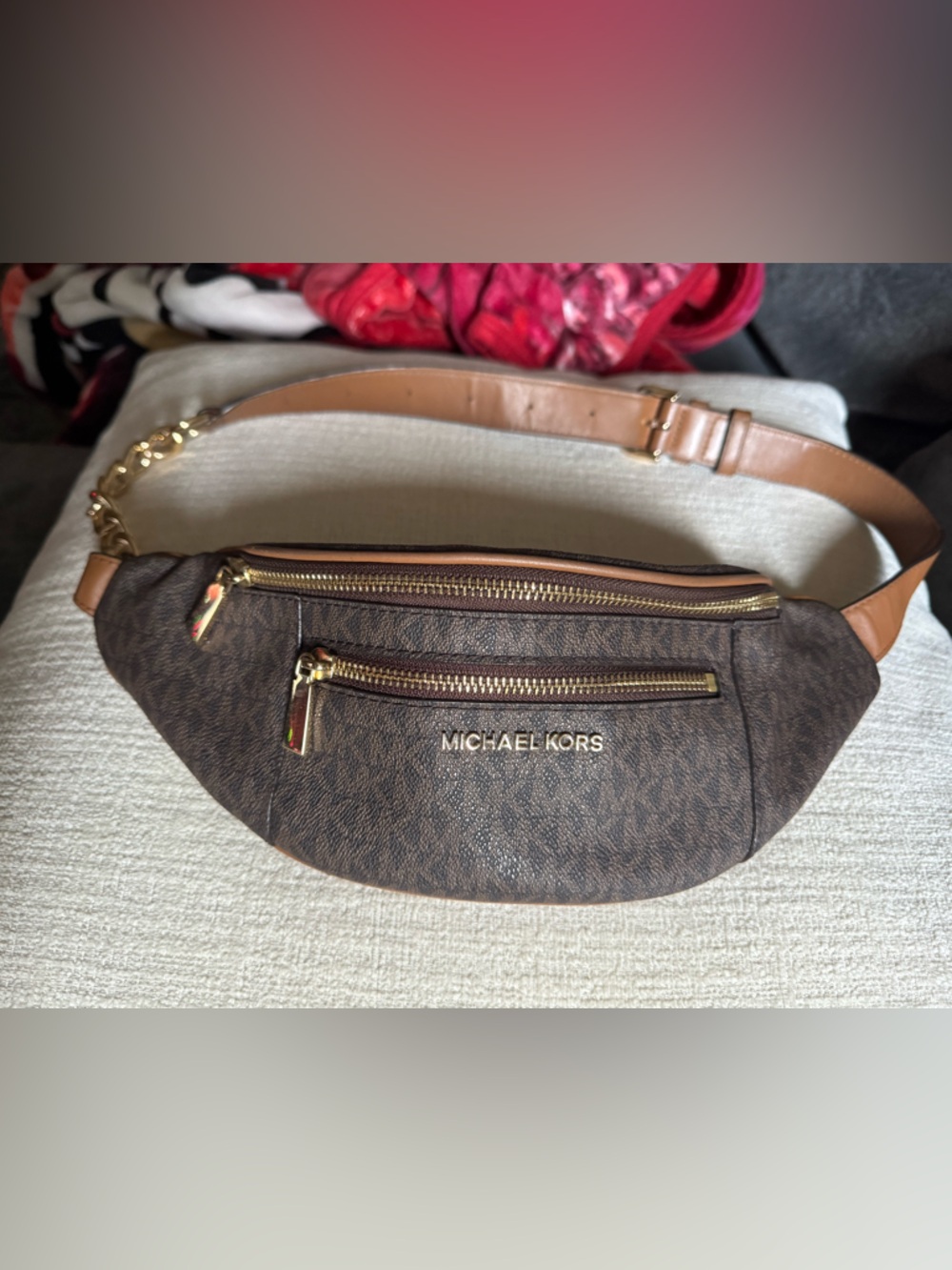 Michael Kors Brown Logo Belt Bag with Gold Hardware